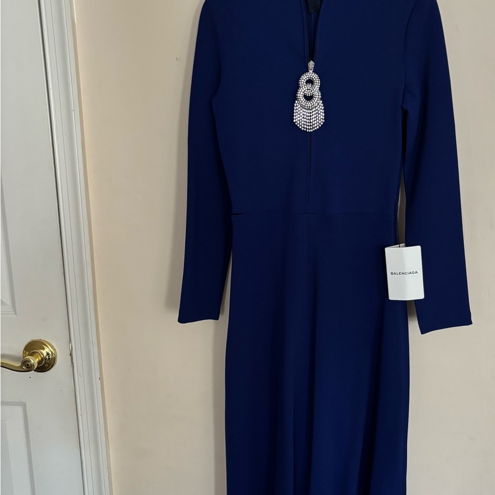 Balenciaga Blue Neoprene Dress Long Sleeve